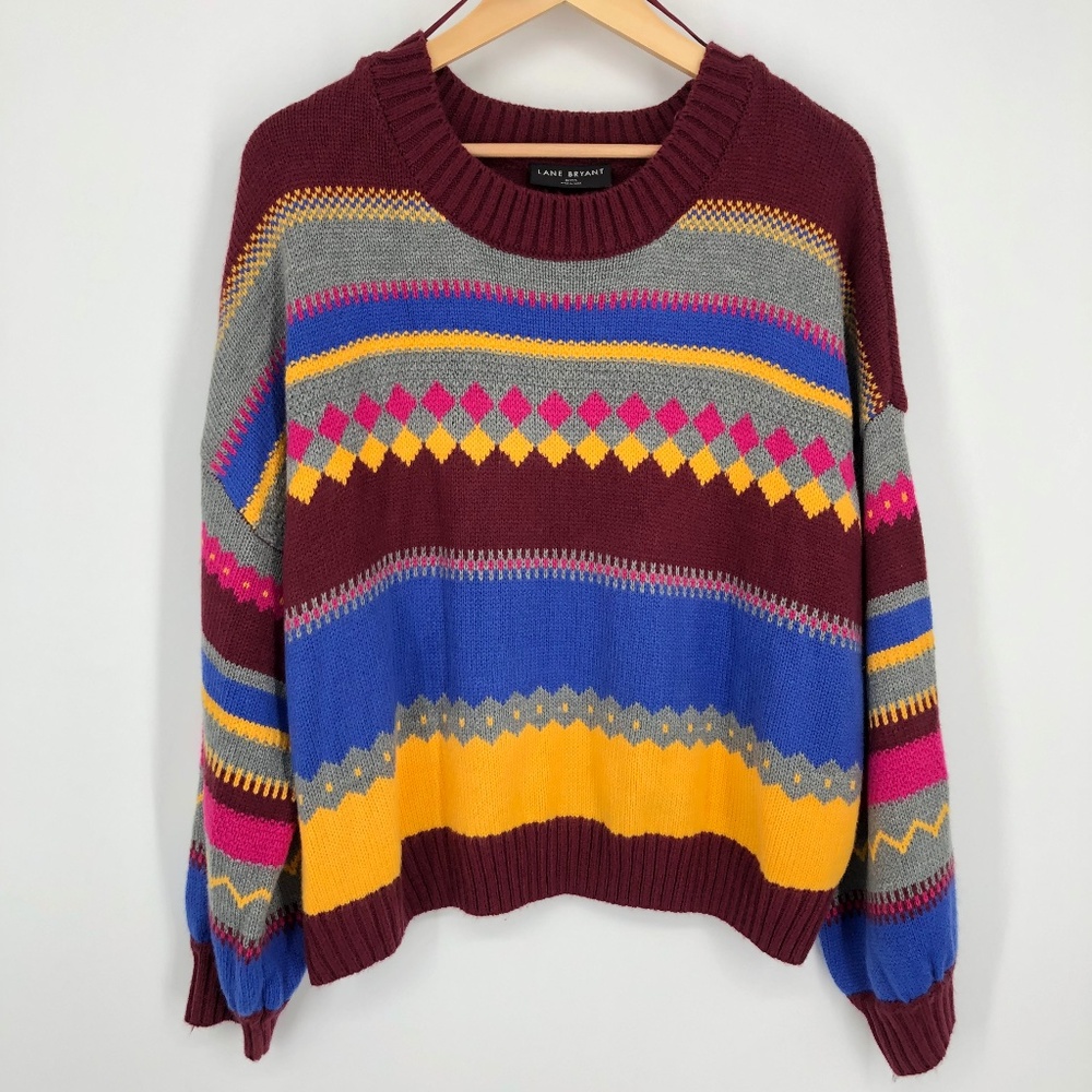 Lane Bryant Womens‎ Sweater Size 22/24 Multicolor Mixed Knit Fair Isle Relaxed